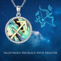 wholesale 925 Sterling Silver Abalone Shell Natural Cubic Zirconia Sagittarius Zodiac Necklace 12 Constellation Coin Pendant-0-5