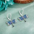wholesale 925 Sterling Silver Blue Green Enamel Dragonfly Drop Earrings for Women-0-2