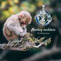 wholesale 925 Sterling Silver Monkey with Banana and Leaves Design Blue Crystal Pendant Necklace USA-0-4
