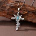 wholesale 925 Sterling Silver & Turquoise Cross Necklace with Butterfly Rose Vine Pendant - 18 Adjustable Chain-0-4