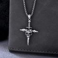 wholesale 925 Sterling Silver Gothic Skull Sword Cross Pendant Necklace  for Women and Men-0-2