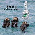 wholesale 925 Sterling Silver & Emerald Otter Charm Bead with Zircon for Bracelet, 15mm-0-2