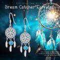 wholesale 925 Sterling Silver Turquoise Stone Feather Drop Dream Catcher Earrings for Women and Girls-0-5