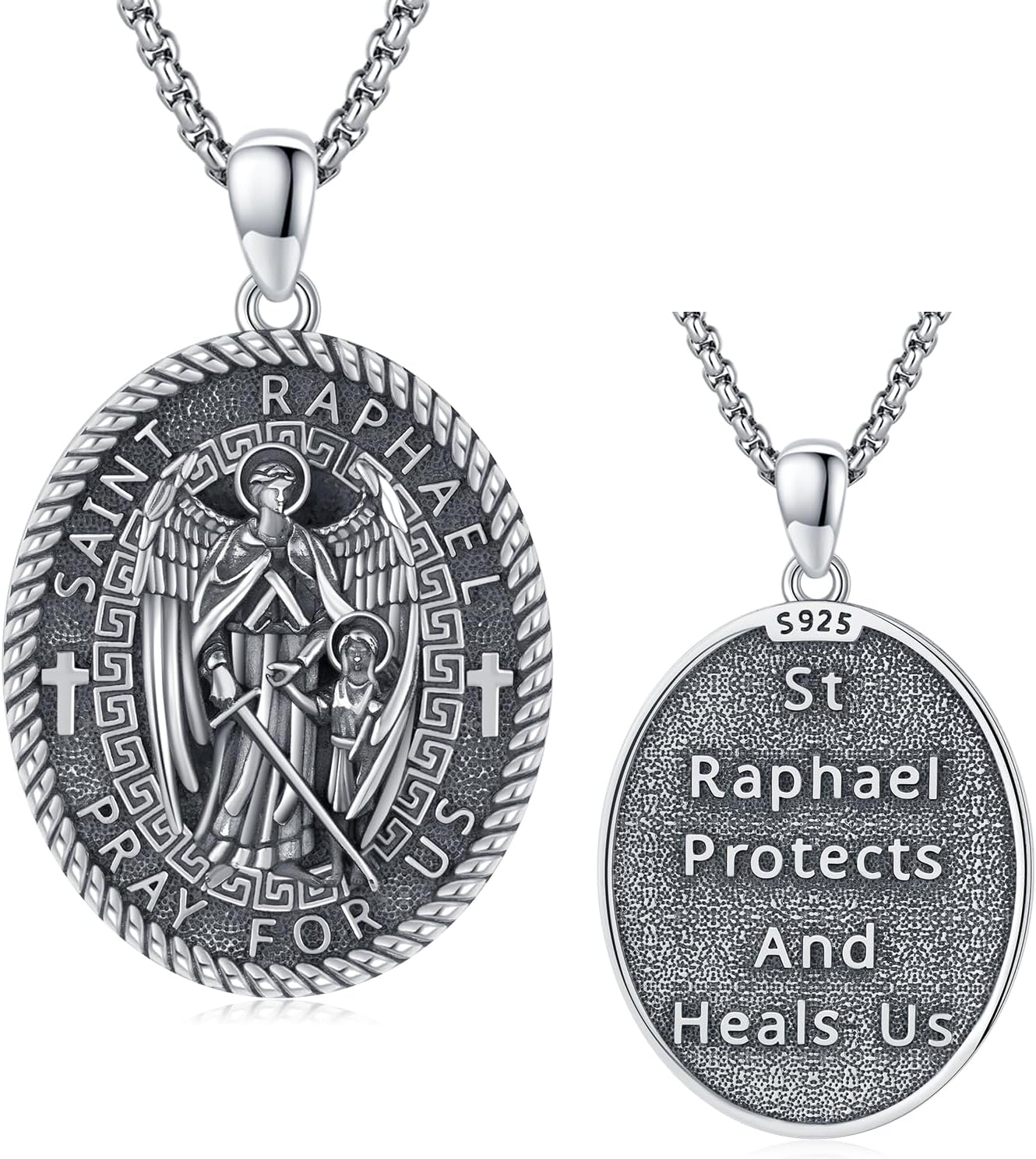Sterling Silver Stone Saint George Shield Jesus Archangel Knight Templar Armor Pendant Necklace for Men-0-0