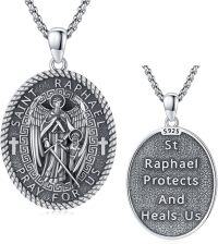 wholesale 925 Sterling Silver St Raphael Angel Protects and Heals Us Medal Pendant Necklace for Men-Archangel St. Raphael Necklace