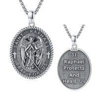 wholesale 925 Sterling Silver St Raphael Angel Protects and Heals Us Medal Pendant Necklace for Men-Archangel St. Raphael Necklace