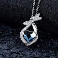 wholesale 925 Sterling Silver Blue Heart Crystal Dragonfly Locket Pendant Necklace with Funnel and Keychain Set-0-2