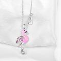wholesale 925 Sterling Silver Pink Flamingo Initial Pendant Necklace w 18+2 Chain-0-2