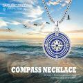 wholesale 925 Sterling Silver Blue Enamel Compass Pendant Necklace  - Mountain Theme Jewelry for Women and Men-0-1