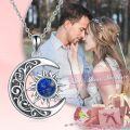 wholesale 925 Sterling Silver Blue Lapis Lazuli Sun & Moon Crescent Star Pendant Necklace-0-5
