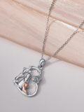 wholesale 925 Sterling Silver and Rose Gold Plated Cat & Squirrel Love Heart Pendant Necklace for Women Girls - 43cm Chain Length-0-3