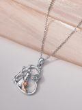 wholesale 925 Sterling Silver and Rose Gold Plated Cat & Squirrel Love Heart Pendant Necklace for Women Girls - 43cm Chain Length-0-3