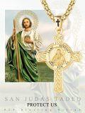 wholesale Gold 925 Sterling Silver Celtic Knot San Judas Tadeo Prayer Cross Pendant Necklace  24  Box Chain-0-5