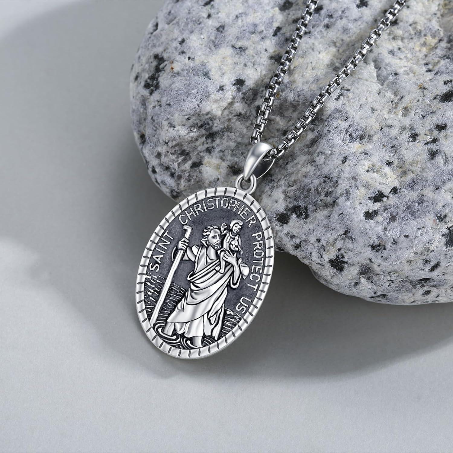 Sterling Silver Patron Saint Amulet Protection Medal Necklace Catholic Jewelry Gift for Men Women-0-5