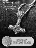 wholesale 925 Sterling Silver Viking Wolf Head Thor's Hammer Mjolnir Pendant Necklaces for Men with 3+2 Rolo Chains-0-3