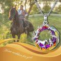 wholesale 925 Sterling Silver Rainbow Crystal Horse & Girl Pendant Necklace for Women-0-3