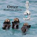 wholesale  925 Sterling Silver Aquamarine Otter Charm Bead for Bracelet, 11.2x15mm, Zircon Embellished, March Birthstone Gift for Women-0-1