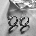 wholesale 925 Sterling Silver Black Dragon Scale Huggie Hoop Earrings 3D Design-0-1