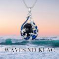 wholesale 925 Sterling Silver Blue Enamel Ocean Wave Whale Tail Pendant Necklace for Women-0-4