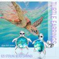 wholesale 925 Sterling Silver Sea Turtle Stud Earrings with Iridescent Scales - Ocean Themed Jewelry for Women and Girls-0-3