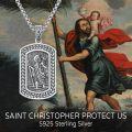 wholesale 925 Sterling Silver Saint Christopher Pendant with Chain and Virgin Mary Medallion Necklace for Men Women 3D Engraved Protection  Set-0-5