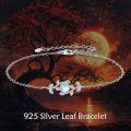 wholesale 925 Sterling Silver Moonstone Butterfly & Leaves Charm Bracelet for Women-0-1