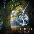 wholesale 925 Sterling Silver Blue Crystal Heart Tree of Life Pendant Necklace for Women and Girls-0-5