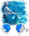 wholesale S925 Sterling Silver Mermaid Stud Earrings with Blue Opal Ocean s for Women's Birthday Graduation-0-5