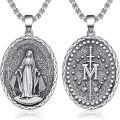 wholesale 925 Sterling Silver Miraculous Medal Pendant Necklace with Virgin Mary Design - Religious s for Men & Women-0-0
