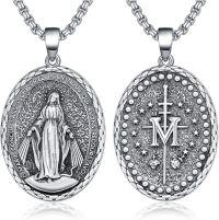 wholesale 925 Sterling Silver Miraculous Medal Pendant Necklace with Virgin Mary Design - Religious s for Men & Women-B13-Virgin Mary Non-personalized