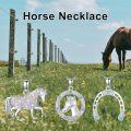 wholesale 925 Sterling Silver Pendant Necklaces - Horseshoe Unicorn Head & Running Horse Charms with Colorful Crystals and 18+2 Chains (Set of 3)-0-1