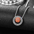 wholesale  925 Sterling Silver Basketball Pendant with Rune Circle and Orange Stone Accent on 44cm Adjustable Chain-0-1
