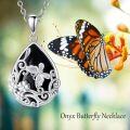 wholesale 925 Sterling Silver Butterfly & Flower Design Teardrop Black Onyx Pendant Necklace Gift for Women-0-4
