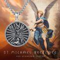 wholesale S925 Sterling Silver Round Pendant St. Michael's Archangel Guardian Angel Protection Charm Necklace for Men & Women-0-2
