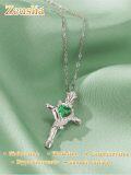 wholesale Sterling Silver Rose Cross Pendant Necklace for Women-0-124