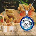 wholesale 925 Sterling Silver Round Blue Crystal Teddy Bear Pendant Necklaces for Girls and Women s-0-5