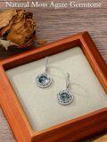 wholesale 925 Sterling Silver Green Moss Agate Leaf Design Drop Dangle Earrings for Women-0-2