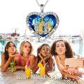 wholesale 925 Sterling Silver Heart-Shaped Pendant with Blue Crystals and Gold/Silver Figures - Gift for Sisters/Mom/Daughter-0-3