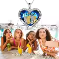 wholesale 925 Sterling Silver Heart-Shaped Pendant with Blue Crystals and Gold/Silver Figures - Gift for Sisters/Mom/Daughter-0-3