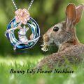 wholesale 925 Sterling Silver Rabbit Pendant with Blue Crystal and Rose Gold Flower Charm Necklace for Women Girls' Gifts-0-3