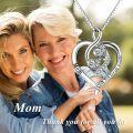 wholesale 925 Sterling Silver Heart Pendant Necklace with Cubic Zirconia and Engraved Message Thank You - Perfect Mothers Day or Birthday Gift for Mom Grandmother-0-2
