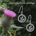 wholesale 925 Sterling Silver Scottish Thistle Drop Earrings with Black Enamel Accents-0-4