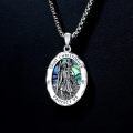 wholesale 925 Sterling Silver Oval St Christopher Protect Us Medal w/ Abalone Shell & Chain-0-3