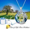 wholesale Bee Necklace 925 Sterling Silver Honeycomb Tree Of Life Necklace With Blue Crystal Bee Jewelry Gifts For Women -0-1