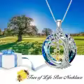 TOUPOP Sterling Silver Blue Crystal Bee Necklace Honeycomb Tree Of Life-0-1