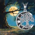wholesale 925 Sterling Silver Oxidized Crescent Moon Tree Of Life Cubic Zirconia Pendant Necklace-0-1