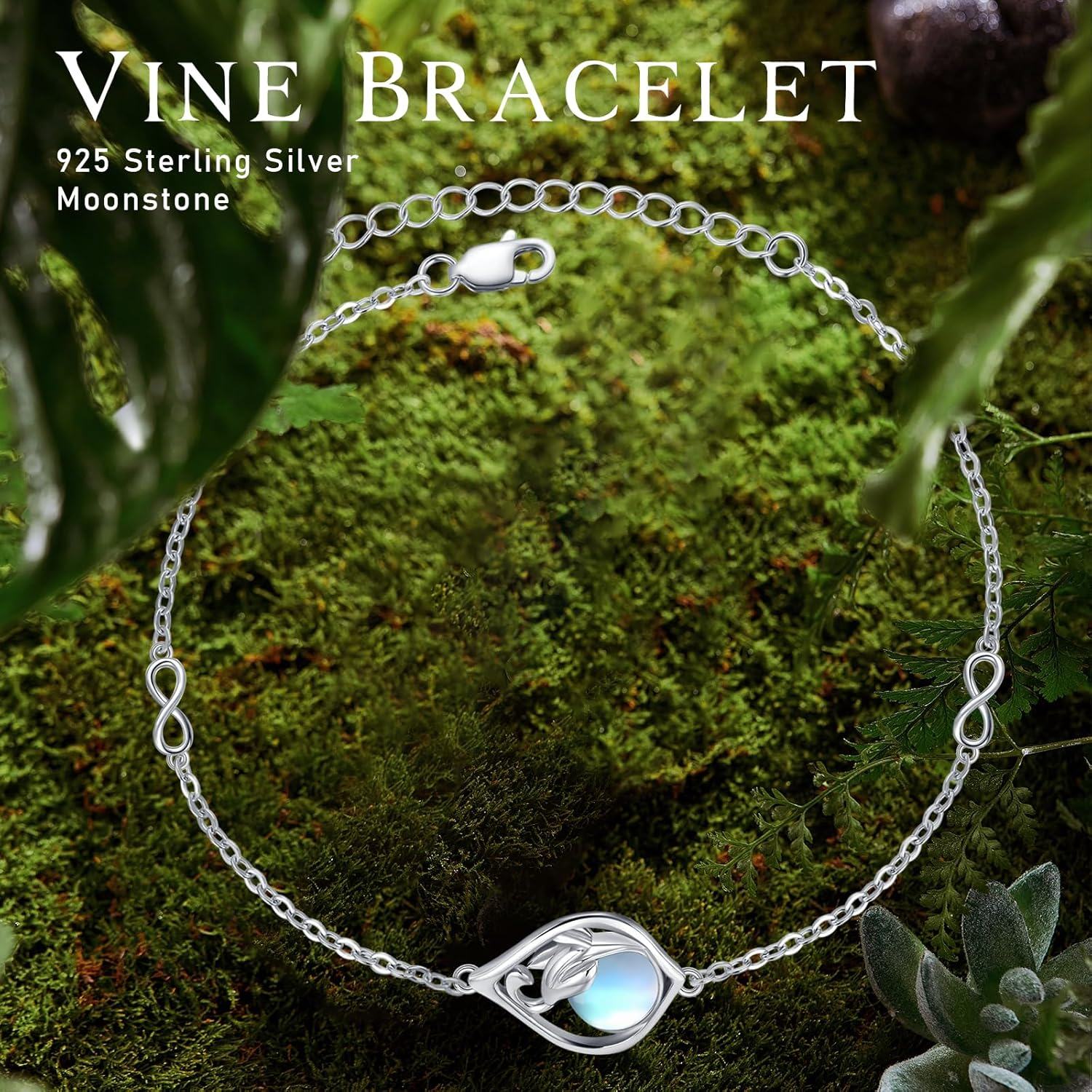 wholesale 925 Sterling Silver Moonstone Leaf Design Chain Link Bracelet-0-1