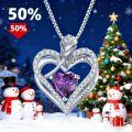 wholesale 925 Sterling Silver Double Heart Rose Necklace With 12 Birthstone Jewelry Birthday Anniversary Christmas Gifts For Her Wife Girlfriend Mom -0-1