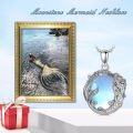 wholesale 925 Sterling Silver Moonstone Mermaid Pendant Necklaces for Women Sea Life Gifts-0-4