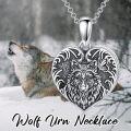 wholesale 925 Sterling Silver Wolf Head in Heart Shape Cremation Jewelry Keepsake Pendant Necklace with Funnel and Filler Tool Set-0-4